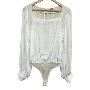 Free People Intimately Puff‎ Sleeve Bodysuit Womens S Satin Thong Feminine *Flaw